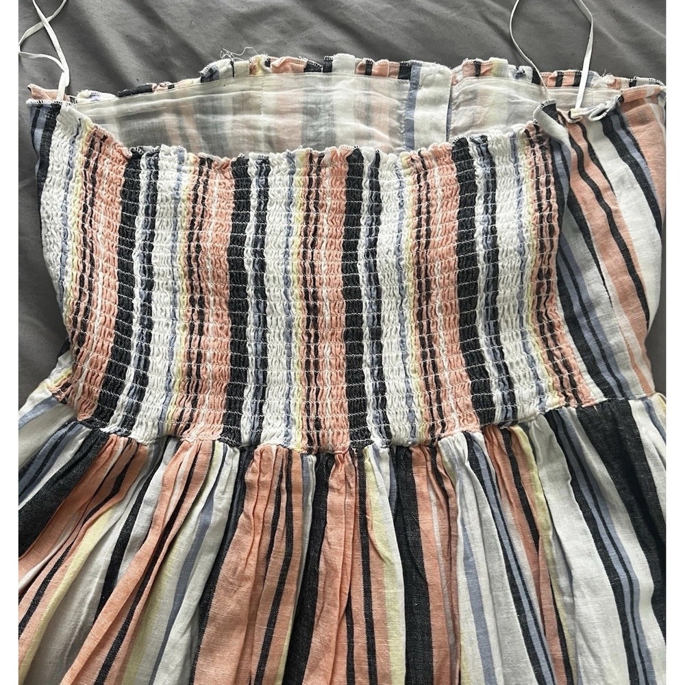 Free People Large Lilah Cotton Multi Striped Pleated Dress Lined Strapless (144) - Picture 12 of 14